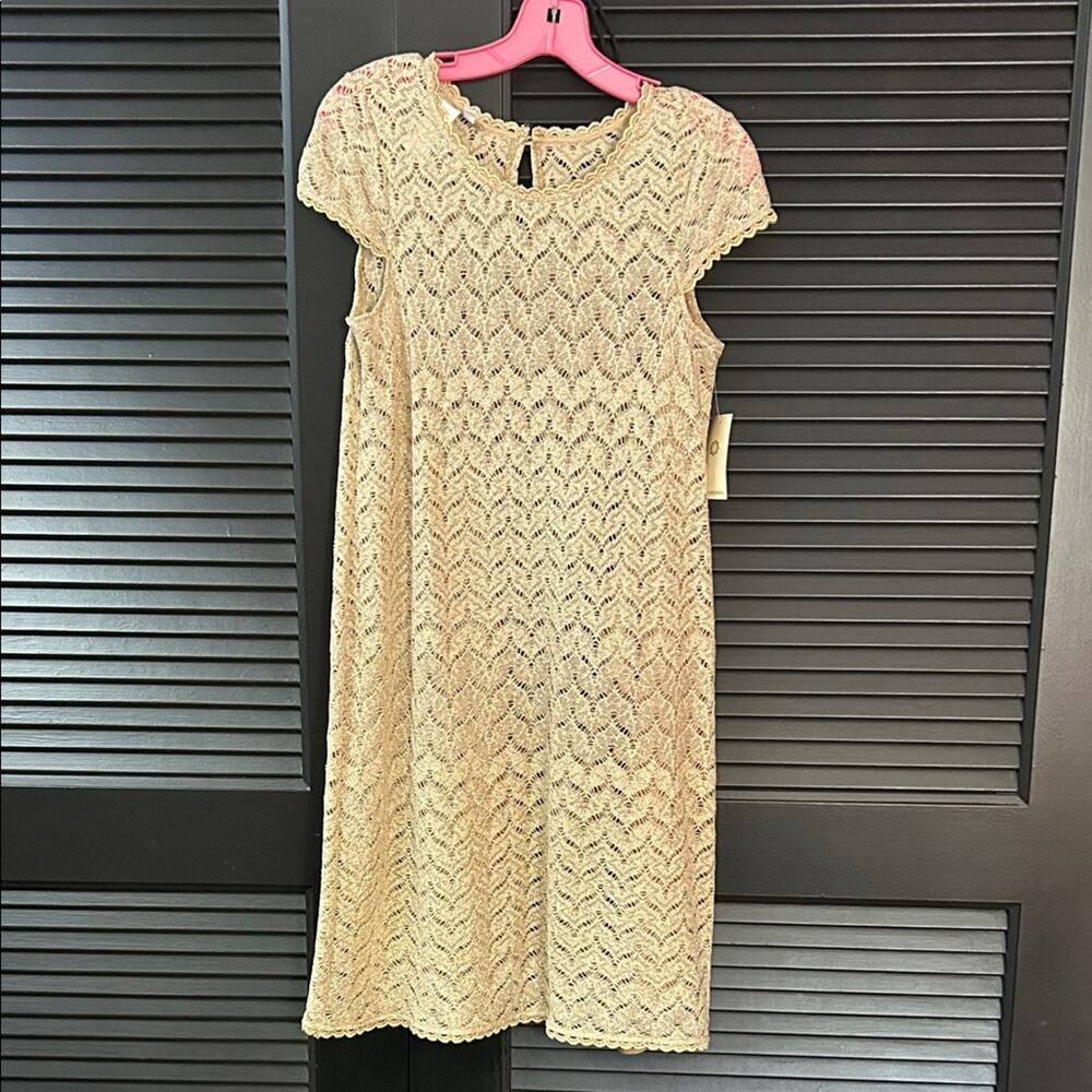 When All She Needs Metallic Gold Crochet Lace Dress, Size 10, NWT
